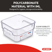 Polycarbonate Square Food Container by Araven – 2 qt, 0.68 cubic_feet, Polycarbonate (PC), Clear, Model 91900