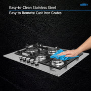 Summit , 30-Inch-Wide 5-Burner Gas Cooktop, Stainless Steel with Sealed Burners, Cast Iron Grates, NG/LPG Conversion Kit, Wok Ring, Flame Failure Protection, Easy to Clean, Cord