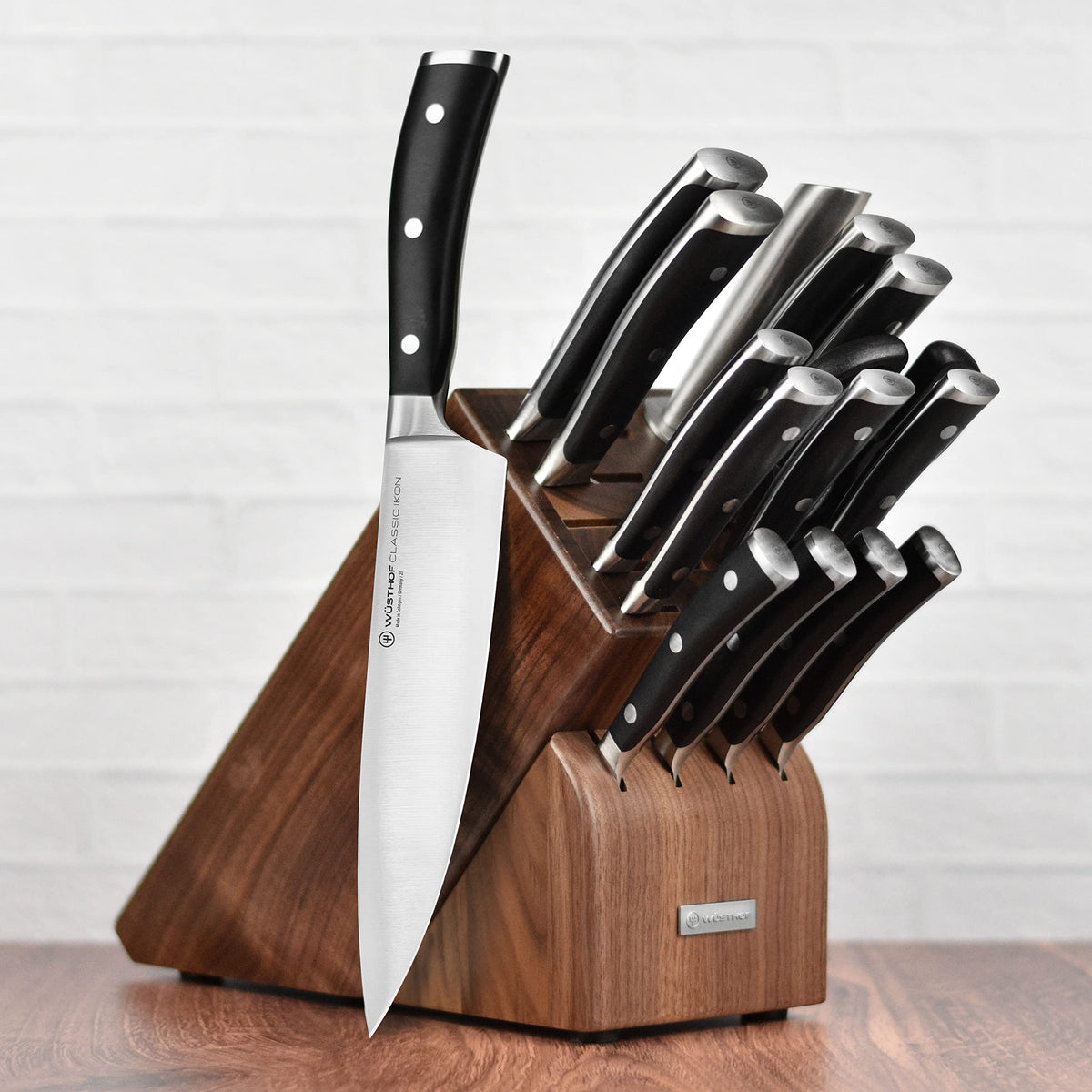 Wusthof 16 Piece Knife Set with Walnut Block by Wüsthof – 16 Piece, Stainless,Stainless Steel,Steel, 16 Piece (Walnut), Pack of 16, Model Classic Ikon