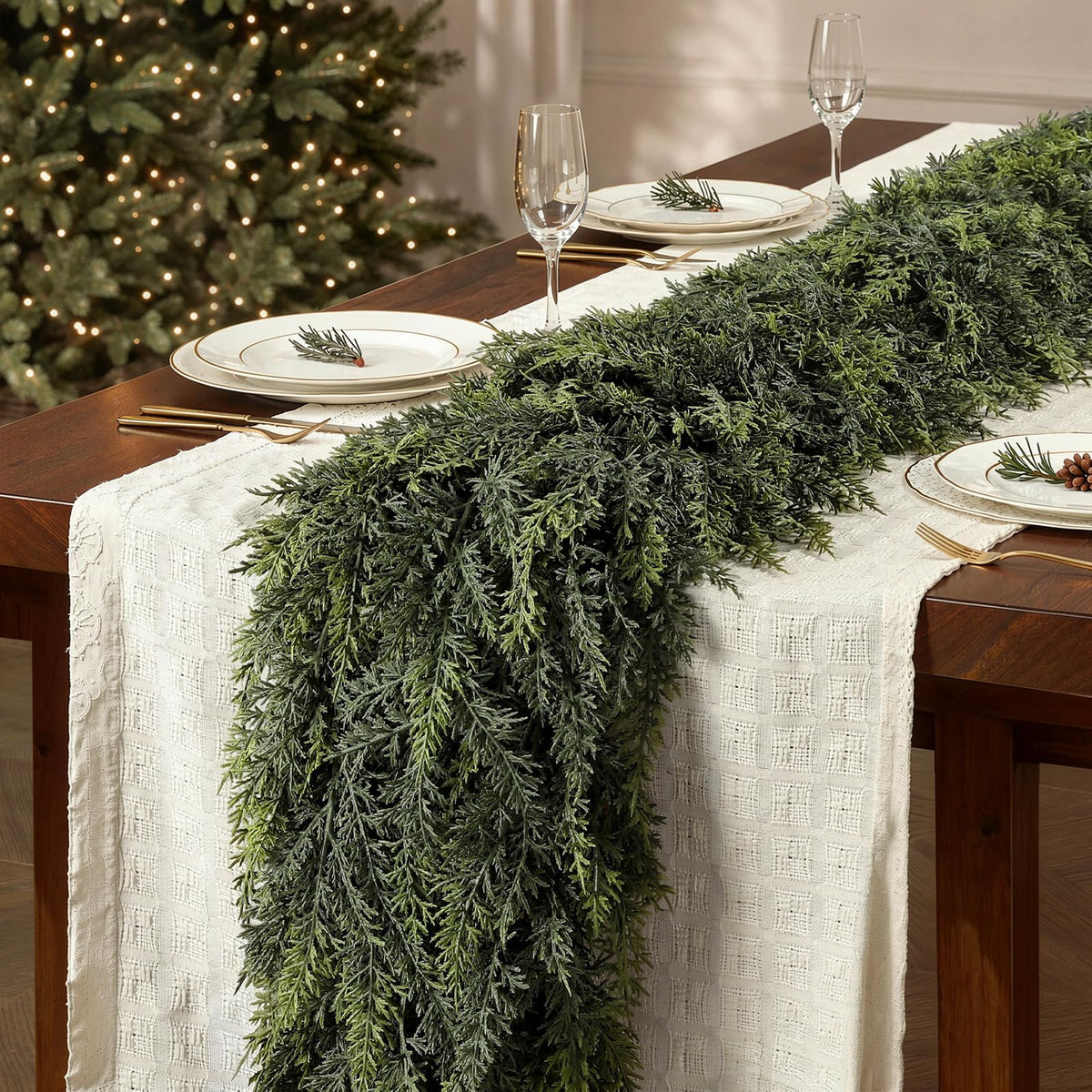 Shareconn Cedar Garland, 6FT Real Touch, Set of 2