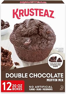 Krusteaz Double Chocolate Muffin Mix, Made with Real Chocolate Chips, 20 oz Boxes (Pack of 12)