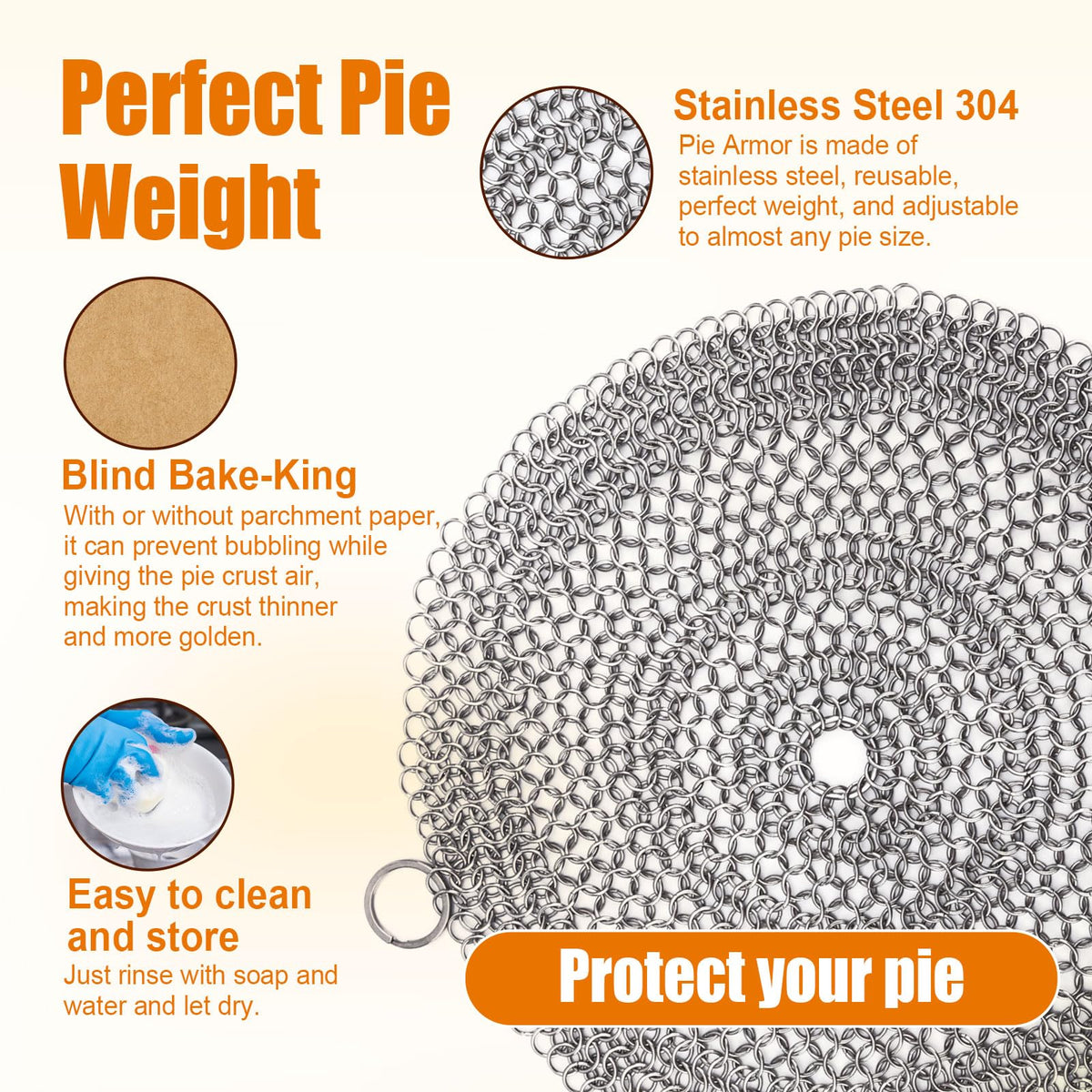 Gosknor Pie Weight Chain, Stainless Steel Blind Bake Tool, Silver 25cm