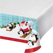 Creative Converting Santa and Penguins Plastic Tablecloth, 54" x 102", Multi-color