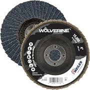 Weiler 31338 Wolverine 4" x 5/8" Arbor Hole Abrasive Flap Disc, 40 Grit Zirconia Alumina, Bevel Type 29, Phenolic Backing, Standard Density