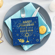 Honoson Hanukkah Napkins, 100 Count Paper Cocktail, Blue Gold