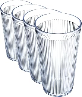 Carlisle FoodService Products Crystalon Stack-All Stackable Tumbler Plastic Tumbler with Ribbed Texture for Restaurants, Catering, Kitchens, Plastic, 16.5 Ounces, Clear (Pack of 4)