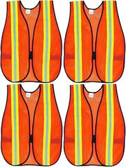 MCR Safety V201R Polyester Mesh General Purpose Safety Vest with 2-Inch Lime/Silver Reflective Stripe Fluorescent Orange / 4 PACK