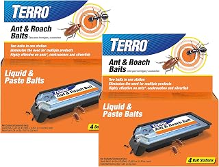 TERRO Ant & Roach Bait, 8-Pack, Indoor Ant Killer and Roach Killer | Pre-Filled Dual Bait Stations Attract and Kill Ants, Roaches, and Silverfish, Ready-To-Use Indoor Bait with Twist Tab, T360SR