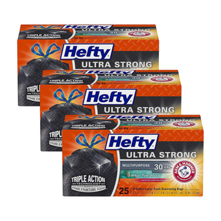 Ultra Strong Multipurpose Trash Bags by Hefty – 25 Count (Pack of 3), 30.0 gallons, Plastic, Black, Pack of 3