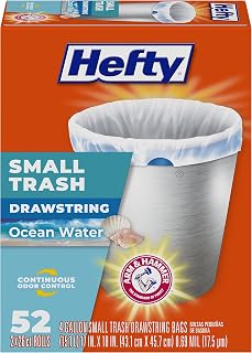 Hefty 4 Gallon Small Trash Bags, White, Ocean Water Scent, 52ct