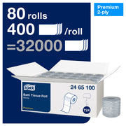 Toilet Paper Roll White T by Tork – 80 rolls, Paper, White, Pack of 80, Model 2465100