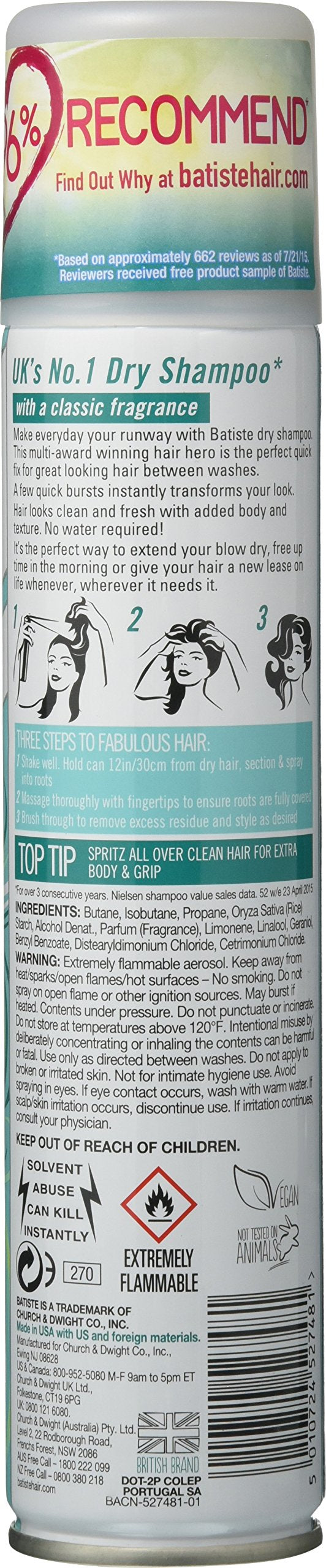 Shampoo Dry Original 6.73 Ounce (199ml) (3 Pack) by Batiste – 6.73 Fl Oz (Pack of 3), Pack of 3, Model 27481-FC