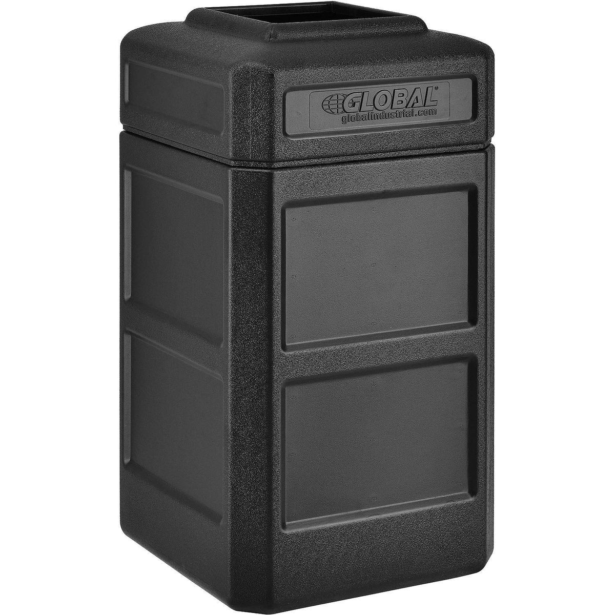 42 Gallon Square Waste Receptacle W/Flat Lid by Global Industrial – 42 Gallon, Plastic, Black, Model 42GSWR
