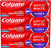Colgate Optic White Purple Toothpaste for Whitening, Enamel-Safe Mint, 3 Pack, 4.2 oz