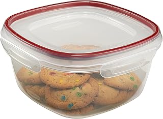 Rubbermaid Lock-Its Square Food Storage Container with Easy Find Lid, 14 Cup, Racer Red