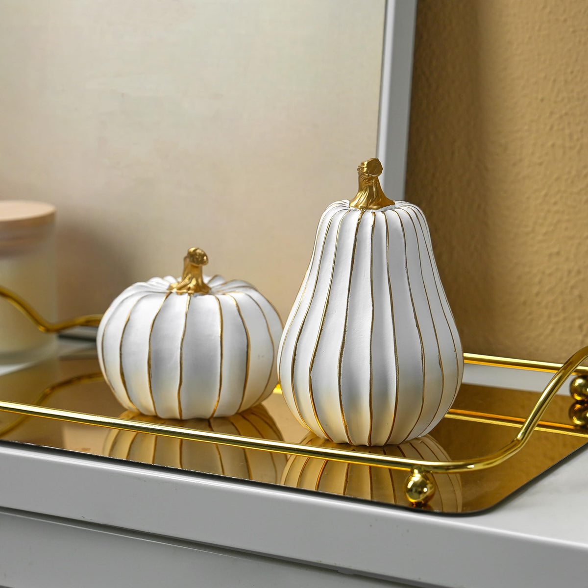 Festglox Resin Pumpkin Decor, White and Gold, Set of 2