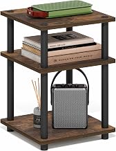 Furinno Turn-N-Tube Side Table, 3-Tier Square Modern End Table, Toolless Open Shelves Nightstand, Night Stand, Bedside Table, Easy Assembly, for Living Room, Bedroom, Amber Pine