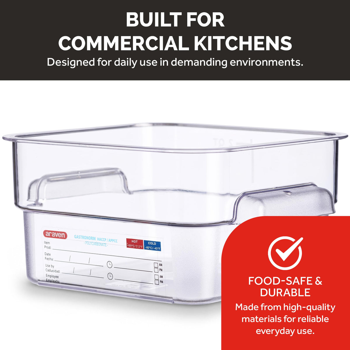 Polycarbonate Square Food Container by Araven – 2 qt, 0.68 cubic_feet, Polycarbonate (PC), Clear, Model 91900