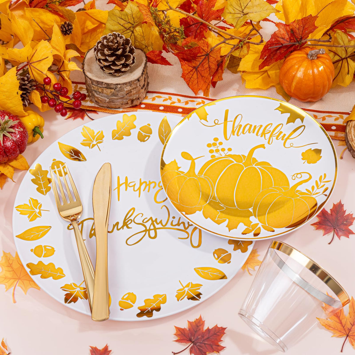Festiva Thanksgiving Dinnerware Set, 176 Pieces, Pumpkin