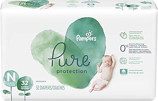 Diapers Newborn/Size N (>10 lb), 32 Count - Pampers Pure Protection Disposable Baby Diapers, Hypoallergenic and Unscented Protection, Mega Pack (Old Version)