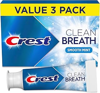 Crest Toothpaste Clean Breath Smooth Mint 3.3oz Pack of 3 – Neutralizes Bad Breath, Antibacterial Protection, Fights Cavities, Freshens Breath, Gently Whitens