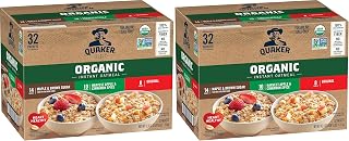 Quaker Instant Oatmeal, USDA Organic, Non-GMO Project Verified, 3 Flavor Variety Pack, Individual Packets, 32 Count (Pack of 2)