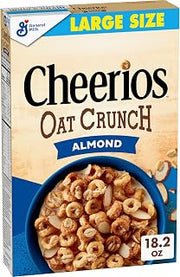 Cheerios Oat Crunch Almond Cereal, Whole Grain, Large Size, 18.2 oz | 25% More Almonds, 30g Whole Grain, Helps Keep You Full, Great for Trail Mix or After-School Snacks