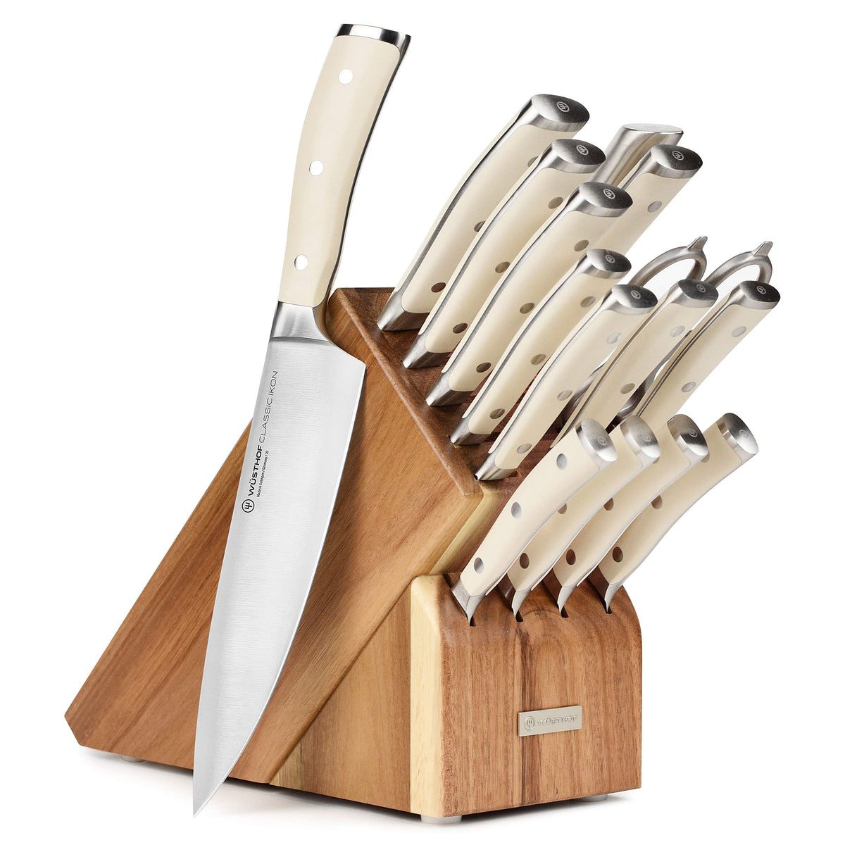 Wusthof Classic 16 Piece Knife Set with Acacia Block by Wüsthof – Forged High Carbon Stainless Steel, Acacia Block, Pack of 16, Model Ikon Creme
