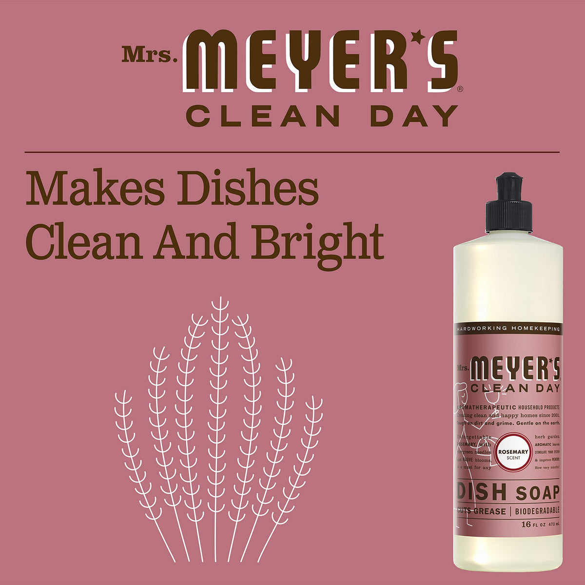 Mrs. MEYER'S 16 Fl Oz (Pack of 3) / Rosemary / A340 Dish Soap