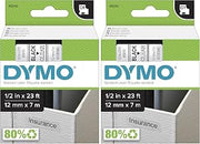 Standard D1 45010 Labeling Tape (Black Print on Clear Tape, 1/2'' W x 23' L, 1 Cartridge), DYMO Authentic (Pack of 2)