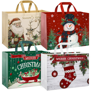STYPOP Christmas Gift Bags, Extra Large 17 Inch Totes, Set of 12 in Red Green Brown White