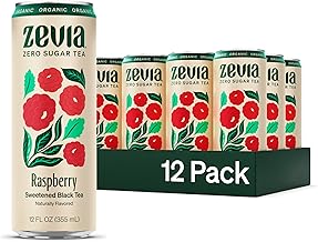 Zevia Zero Sugar Tea, Black Tea with Raspberry, 12 oz Cans (12-Pack) – Naturally Sweetened, Zero Calorie Sugar Free - Non-GMO Project Verified, Gluten-Free, Vegan