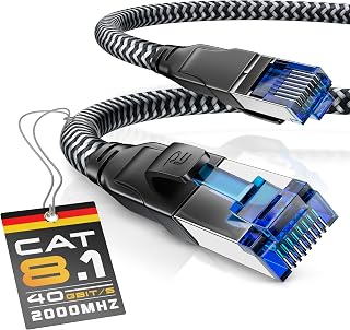 CSL – 3 ft CAT 8 Ethernet Cable - 40 Gbits High Speed LAN Network - Cotton-Braided Patch Cable - Heavy Duty S/FTP PIMF Shielding & RJ45 Connector - CAT8.1 for Router, Gaming - Suitable Cat 6 Cat 7