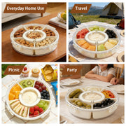 Fevbcnrj Divided Relish Tray with Lid, 10.6 Inch, White