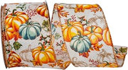 Reliant Ribbon Pumpkin Patch Glitter Linen Wired Edge, Multi, 2-1/2 Inch, 10 Yards