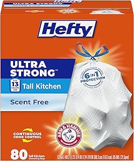 Ultra Strong 13 Gal Kitchen Trash Bags by Hefty – 80 Count (Pack of 1), 49.2 liters, PE, White, Model 10013700016698