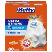 Ultra Strong 13 Gal Kitchen Trash Bags by Hefty – 80 Count (Pack of 1), 49.2 liters, PE, White, Model 10013700016698