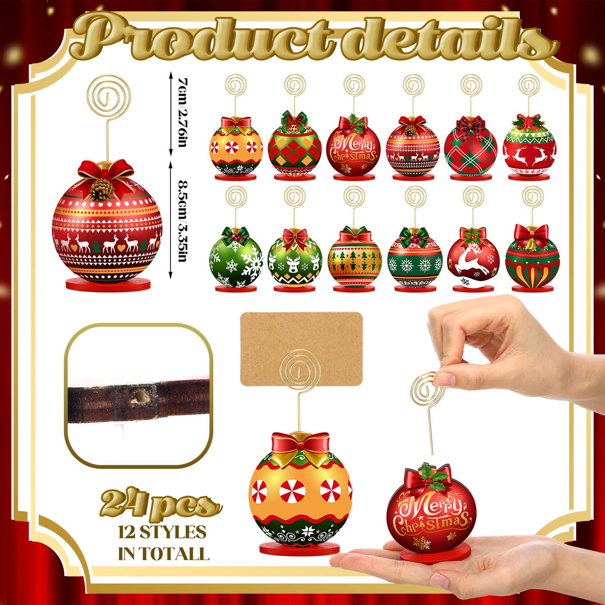 Yookeer Wood Place Card Holders, 24 Sets with Kraft Cards, Multicolor Christmas Designs