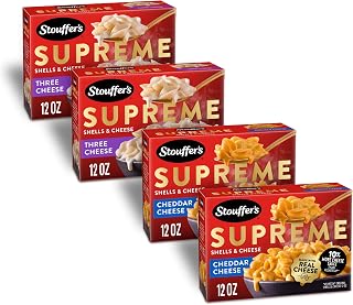 Stouffer's Supreme Shells Variety Pack, 4 Pack | Shelf-stable mac and cheese; 2 cheddar and 2 three cheese; 4 x 12 oz
