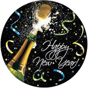 Creative Converting 8 Count Paper Dinner Plates, New Year Pop, Black/Gold