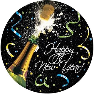 Creative Converting 8 Count Paper Dinner Plates, New Year Pop, Black/Gold