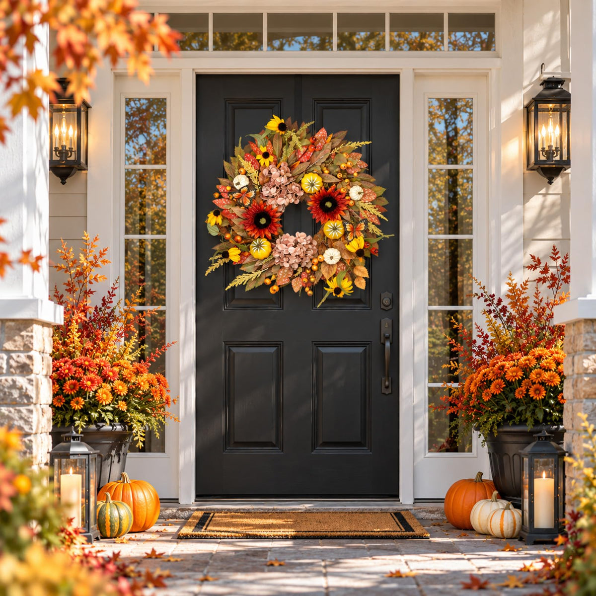 Fawdge Fall Wreath, 24 Inch Diameter, Orange