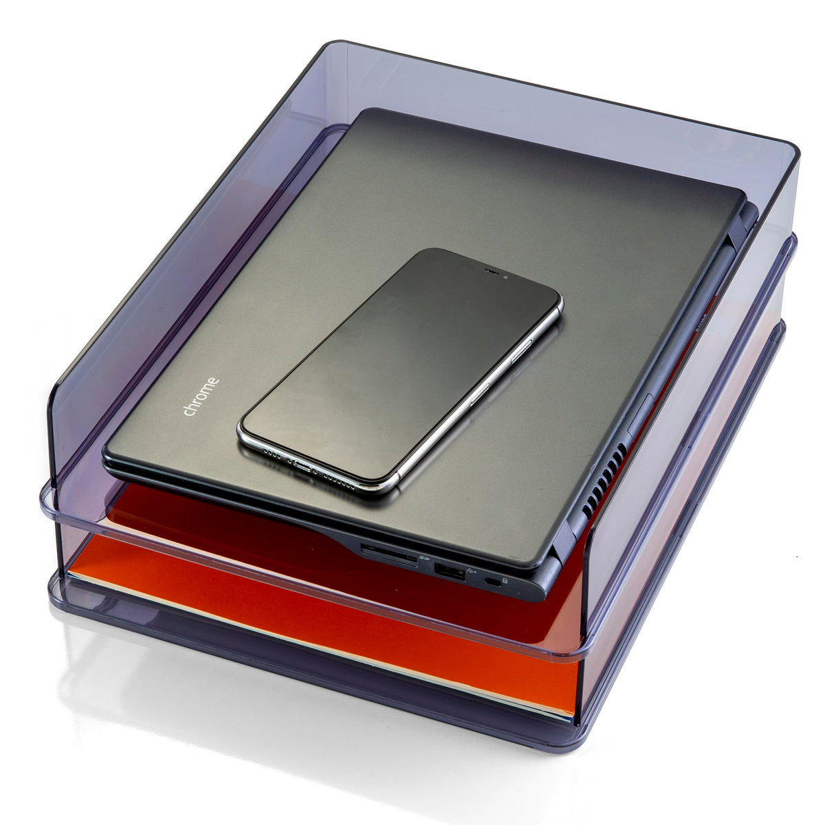 Stackable Letter Trays made from Recycled Bottles by Officemate – Plastic, Smoke, Model 21040