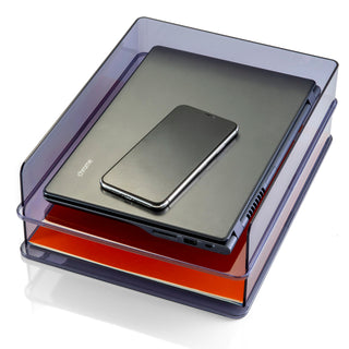 Stackable Letter Trays made from Recycled Bottles by Officemate – Plastic, Smoke, Model 21040