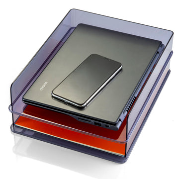 Stackable Letter Trays made from Recycled Bottles by Officemate – Plastic, Smoke, Model 21040