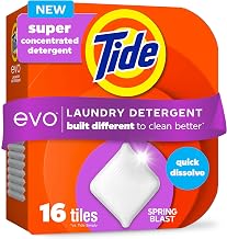 evo Laundry Detergent Spring Blast Scent Works on 100% of Common Stains Concentrated Travel Detergent HE Compatible and Instant Dissolve Fights Stains Better than Leading Detergent Sheet 16 Count