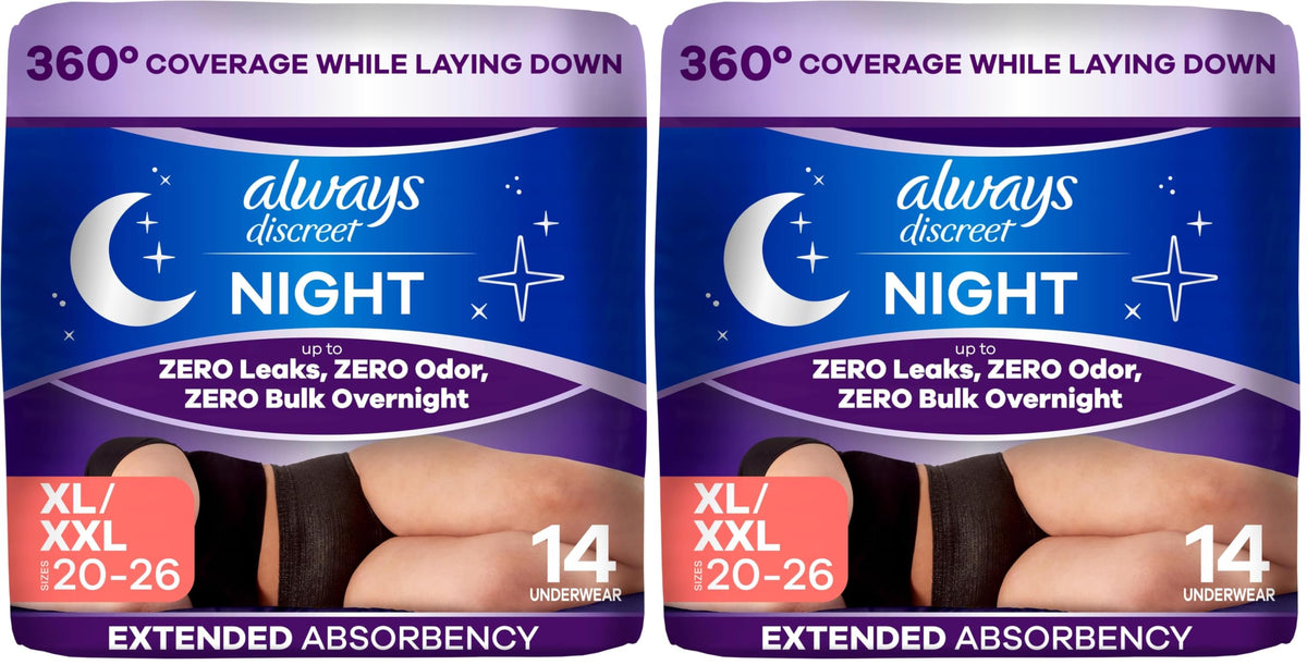 Discreet Night by Always – 14 Count (Pack of 2), Polypropylene, Black, Pack of 2