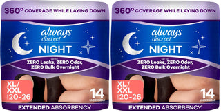 Discreet Night by Always – 14 Count (Pack of 2), Polypropylene, Black, Pack of 2
