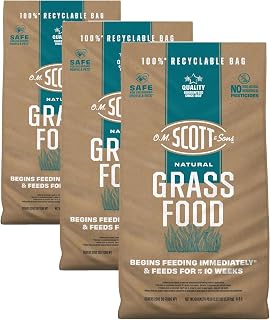 Scotts O.M. Scott and Sons Natural Grass Food - Grass Fertilizer for Lawns, Feeds up to 10 Weeks, Covers 2,000 sq. ft., 12.72 lb. (Pack of 3)