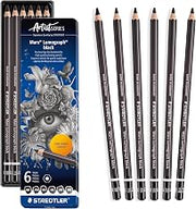 Mars Lumograph Black Drawing Pencils Set: 6 Pack – Carbon Blend for Deep Black Tones, Professional Artists Pencils, 8B–HB Grades, Storage Tin, For Sketching, Shading & Fine Art Drawing